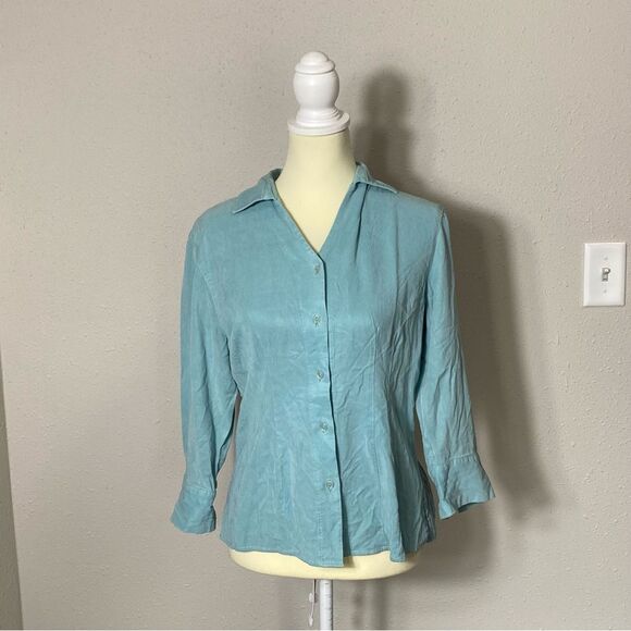 TIANELLO TENCEL™ "Suzy"  Button Front Pastel Teal Blouse Women's Size XS - Picture 16 of 16